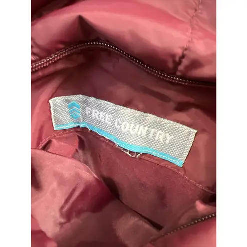 Free Country Women's Medium Quilted Vest Burgundy Zip Up Reversible Faux Fur