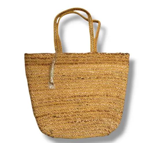 Hobby lobby gold metallic Woven Juke Tote resort beach bag Tan