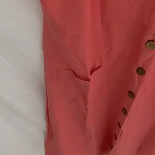 Joan Rivers : Coral button down dress- cotton top with linen bottom- pockets-MP