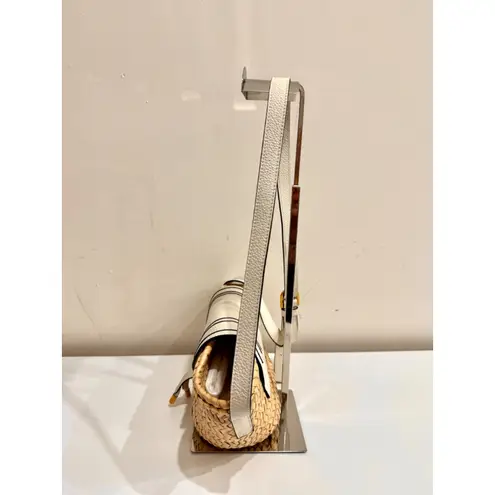 Chloé Chloe Marcie Leather Raffia & Grained Calfskin Basket Bag White Small