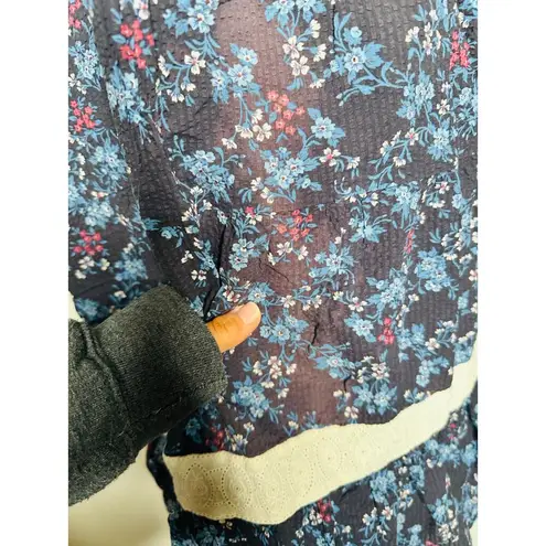 SEA NEW YORK Dark Blue Floral Cotton Lace Trimmed Tilly Tunic Dress Size 14