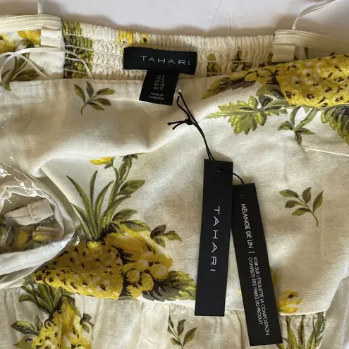 Tahari Pineapple Linen Blend Pineapple Strapless Midi Dress 8 NWT