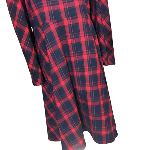 Eloquii Dress Midi Black Red Plaid SZ 16 Long Sleeve Mock Neck Zipper Back