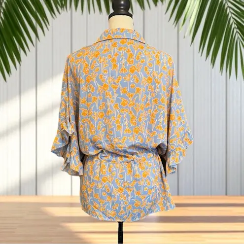 Bishop and Young Floral Tie Waist Button Front Top - XL