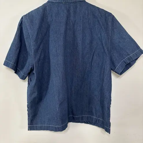 Vintage Koret City Denim Short Sleeve Shirt with Embroidered 4th of July Theme L Blue Size L