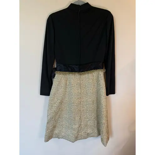 Kent Originals Long Sleeve Mock Neck Dress Metallic Waist Ribbon Women's Sz 10 Black