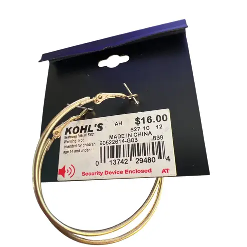 Dana Buchman Gold Tone Large Hoop Earrings Leverback Simple 2" New on Card