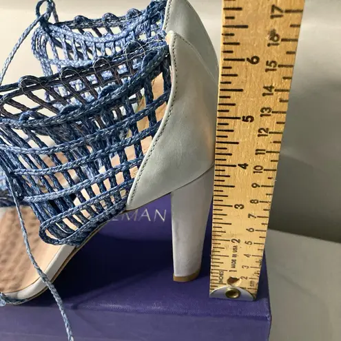 Womens STUART WEITZMAN Blue Leather Ankle Straps Sandals 7.5 M