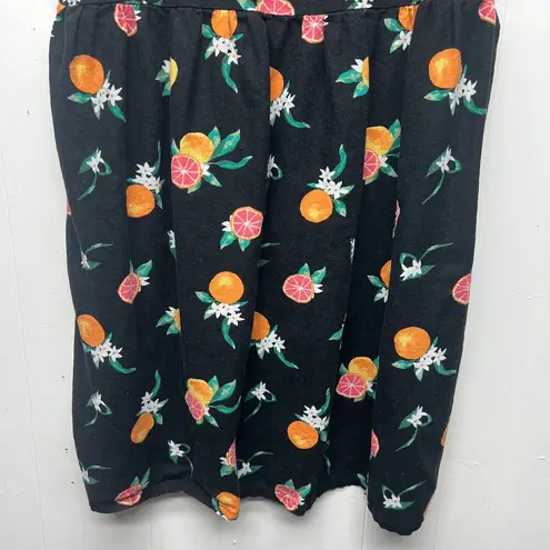 Dip Dress Womens XL Novelty Fruit Print Linen Tropical Beachy Travel Vacation Black