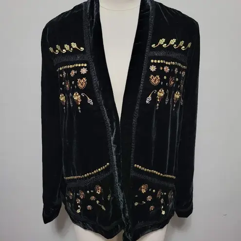 Vintage America Blues Serina Black Embellished Velvet Jacket Size Large