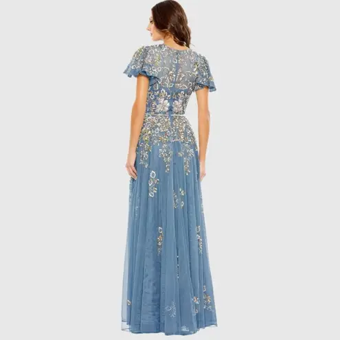 Mac Duggal 5717 Womens Blue Embellished Butterfly Sleeve High Neck Gown