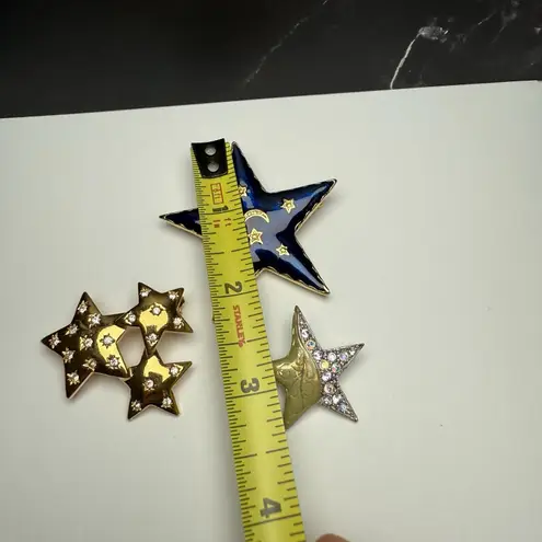 Star Shape Rhinestone Or Enamel Mix Brooch Pin Lot Of 3
