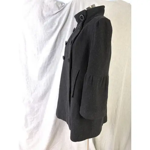 Miss Sixty Wool Blend Military Coat Gray XL Funnel Neck Bell Sleeves Mod