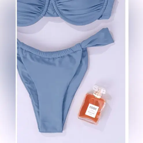 NWT Hilinker Blue Ruched Bikini Criss Cross Back High Cut Swimsuit Set Sz M Size M