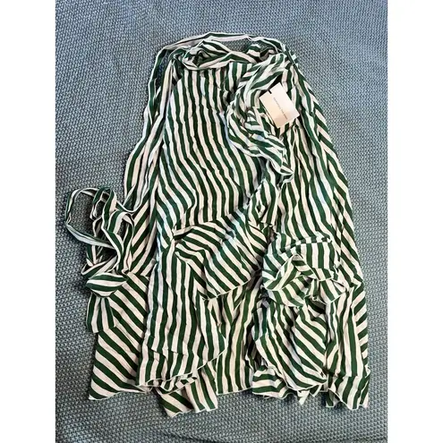 Faithfull the Brand NWT Tramonti Skirt Ruffled Wrap Green Zeus Stripe US 4 Small