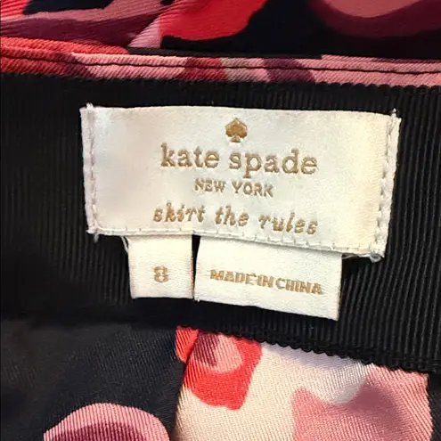 Kate Spade  Black & Pink Floral Silk High Waist Pleated Skirt