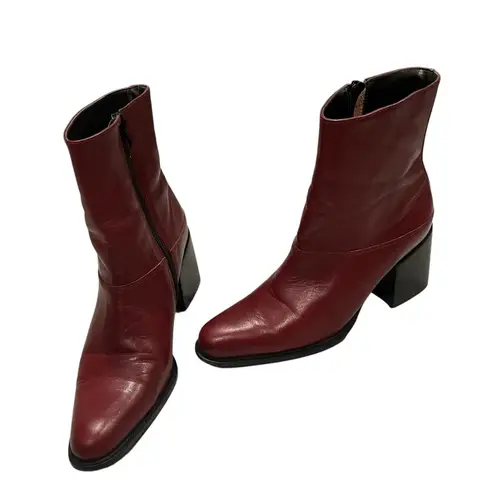 Connie Y2K Mid Calf Red/Maroon Leather Chunky Heel Boots Red Size 7