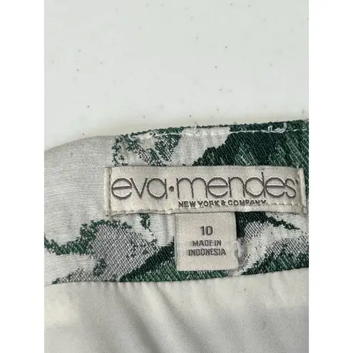 Eva Mendes Women’s Green Rose Floral MidiPencil Skirt With Gold Buttons Size 10 White