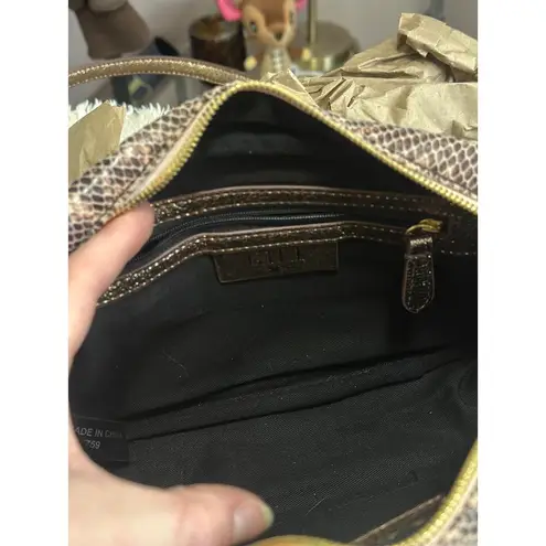 G.I.L.I Snake Embossed Leather Rose Gold Shimmer Crossbody Purse Camera Bag Brown