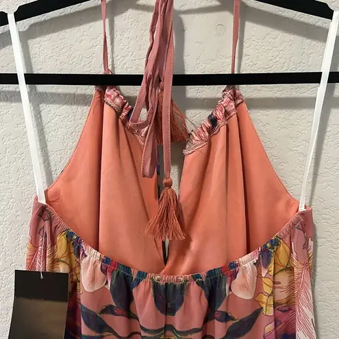 Boston Proper (NWT) Halter Keyhole Tropical Floral Print Maxi Dress, Size XS