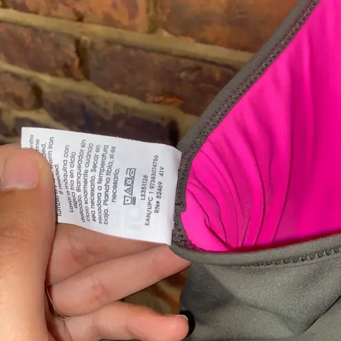 Love & Sports Army Green Neon Pink Reversible Core Sports Bra Women's Size XL