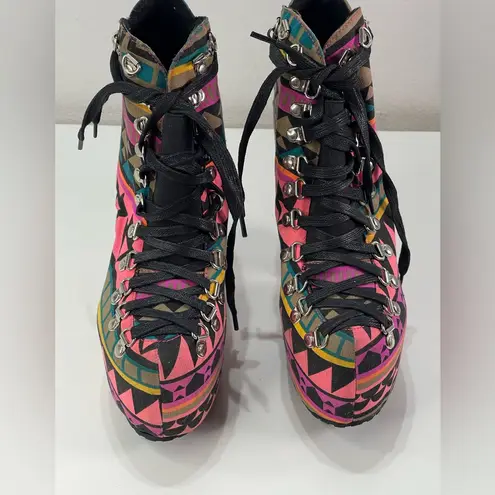 Privileged Tune Geometric Colorful Chunky Lace Up Platform Ankle Boots 7.5 Punk