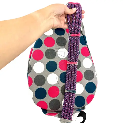 KAVU Rope Sling Bag Polka Dot Gray Pink Teal Shoulder Backpack Purse 0100460