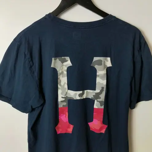 HUF T Shirt Camouflage Letter Double Sided Graphic Tee Short Sleeve L Size L