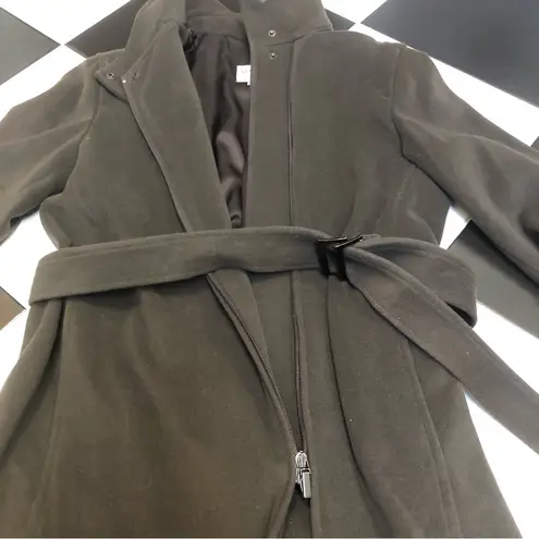 Armani Collezioni Belted Coat Cashmere Wool Zipper Dark Green Oversized Jacket 4