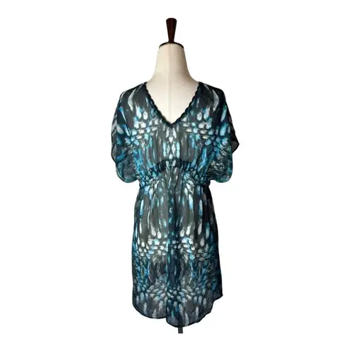 Becca Coverup Women Medium Blue Black Geometric Tie Waist Dress Swimwear Beach