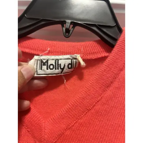 Vintage V Neck Pullover Embroidered Strawberry Sweater Cottagecore Women Medium Pink