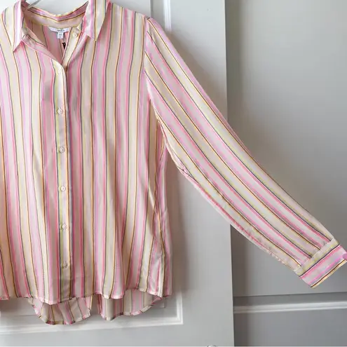 J Brand  Neon Stripe Button Down Button-Back Long Sleeve Semi Sheer NWT M