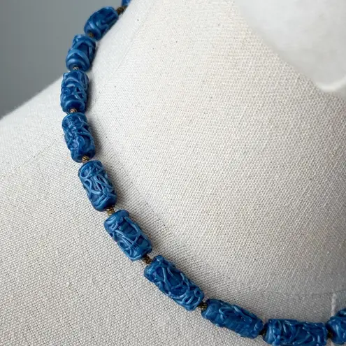 Vintage Blue Textured Beaded African Style Y2K Short Chunky Chocker Necklace