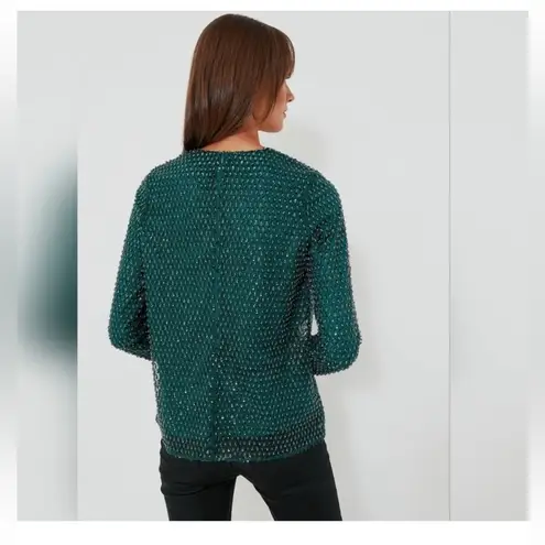 Tuckernuck Hyacinth House Gemma Sequin Blouse XS Green Holiday Glam NWT
