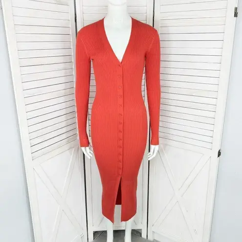 Dress Forum Ribbed Knit Cardigan Duster Sweater Dress Orange Small
