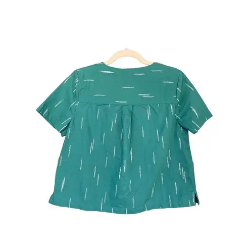 0802 a.n.a. A New Approach Teal White Short Sleeve Cropped Button Up Top Size Sm