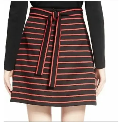 Proenza Schouler Striped Jacquard Suiting Wrap Skirt Black Red Size 4