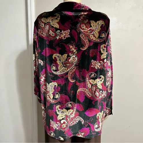 Vintage Y2K Denim & Co Floral Paisley Button Up Velvet Top Size 1X Whimigoth