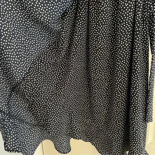Motherhood Maternity Dress Navy White Polka Dot Chiffon Ruffle V-Neck Tie Size S