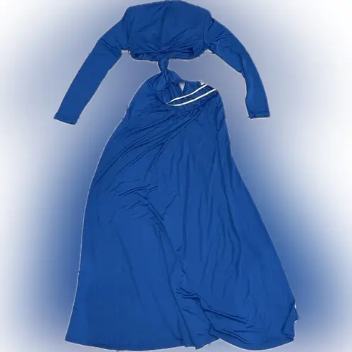 Farm Rio NWOT Knotted Cut Out Long Sleeve maxi blue Dress Size L