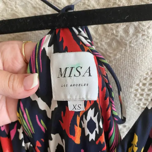 MISA Los Angeles navy blue & multicolored print racer back mini dress