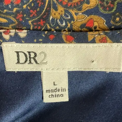 DR2 Daniel Rainn Paisley Shift Dress Open Trim Bell Sleeves Blue Red Size L Size L