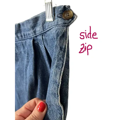 Orvis Denim Skirt Womens 31" Waist Blue Midi Side Zip Back Button Hem Pockets
