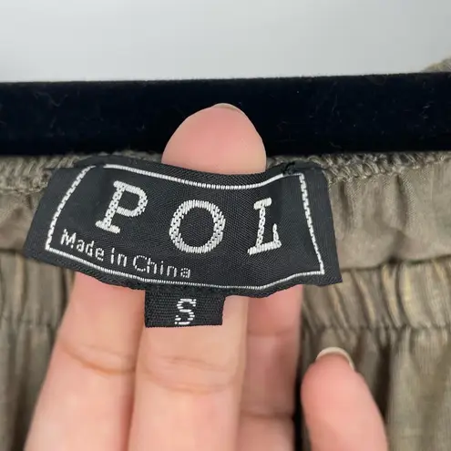 Beverly Hills Polo Club POL Women's Olive Green Off Shoulder Bell Sleeve Boho Lace Trim Top Size Small