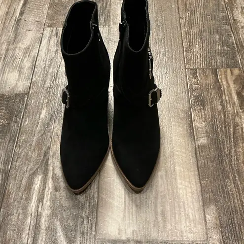 Sun + Stone Black Ankle Boots with Silver Buckles Size 7