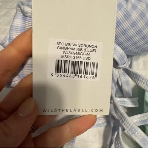 Wilo the Label Blue Gingham Bikini Set size medium M string tie adjustable nwt