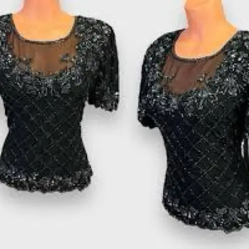 Laurence Kazar Vintage Stenay Silk Beaded Sequin Evening Top Formal