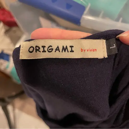 Cute navy mesh and lace hem top Origami by Vivian flowy Whimsigoth fairy Blue