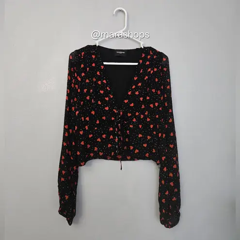The Kooples Lace-up Front Heart Print Crepe Top