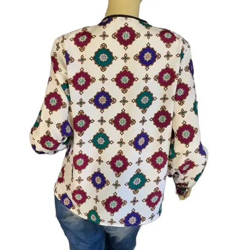 Jos. A. Bank VINTAGE 1980'S MULTI-COLOR BUTTON DOWN BLOUSE WITH TASSEL (8)